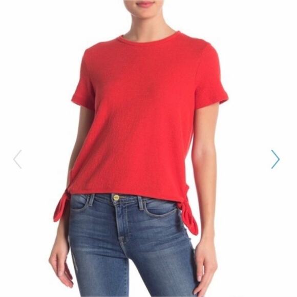 Madewell Texture & Thread Short Sleeve Crew Neck Tie Waist Red Top Size XL - Picture 5 of 14